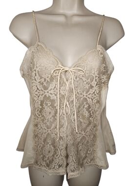 Vintage Lady Lynne Ivory Lace Peplum Camisole ILGWU USA Medium